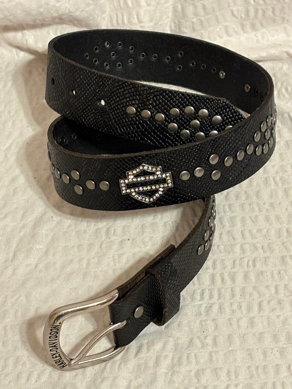 Harley-Davidson  Leather Studded Bling Snake Belt Small 1.5” Wide Never Used